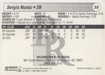1995 Choice Wilmington Blue Rocks #NNO Sergio Nunez Back