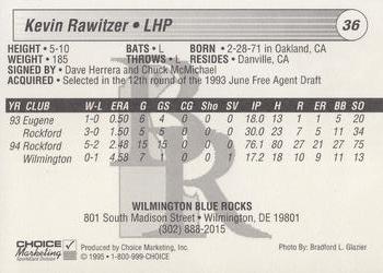 1995 Choice Wilmington Blue Rocks #NNO Kevin Rawitzer Back