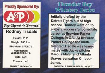 1995 R.E.L. Thunder Bay Whiskey Jacks #NNO Rodney Tisdale Back