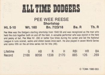 1980 TCMA All Time Brooklyn/Los Angeles Dodgers (Black Backs) #003 Pee Wee Reese Back