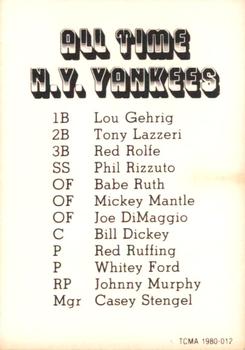 1980 TCMA All Time New York Yankees Set B #012 Casey Stengel Back