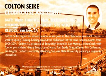 2014 Grandstand San Jose Giants #35 Colton Seike Back