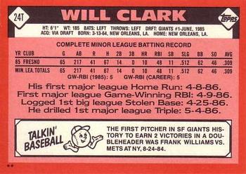 1986 Topps Traded #24T Will Clark Back