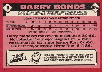 1986 Topps Traded #11T Barry Bonds Back
