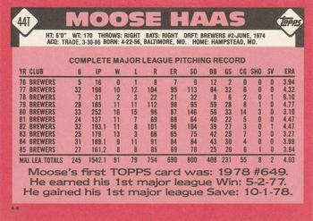 1986 Topps Traded #44T Moose Haas Back