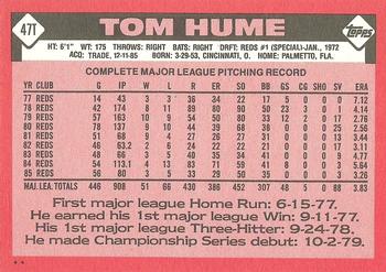1986 Topps Traded #47T Tom Hume Back