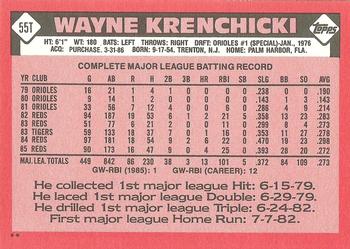 1986 Topps Traded #55T Wayne Krenchicki Back