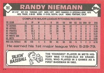 1986 Topps Traded #78T Randy Niemann Back