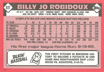1986 Topps Traded #92T Billy Jo Robidoux Back