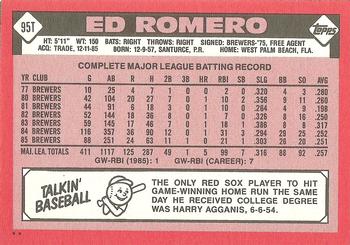 1986 Topps Traded #95T Ed Romero Back