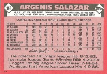 1986 Topps Traded #96T Argenis Salazar Back