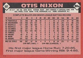1986 Topps Traded #80T Otis Nixon Back