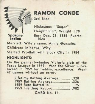 1960 Darigold Farms Spokane Indians #14 Ramon Conde Back