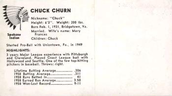 1959 Darigold Farms Spokane Indians #NNO Chuck Churn Back