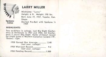 1959 Darigold Farms Spokane Indians #NNO Larry Miller Back