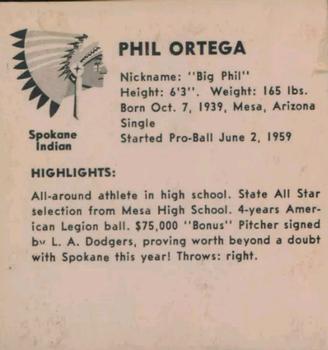 1959 Darigold Farms Spokane Indians #NNO Phil Ortega Back
