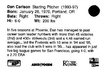 1997 Phoenix Firebirds/Giants Dream Team #9 Dan Carlson Back