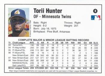 1998 Arizona Fall League Prospects - Gold #8 Torii Hunter Back