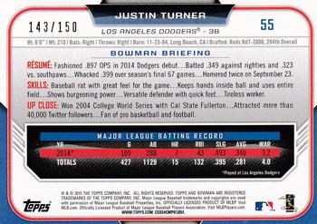 2015 Bowman - Blue #55 Justin Turner Back