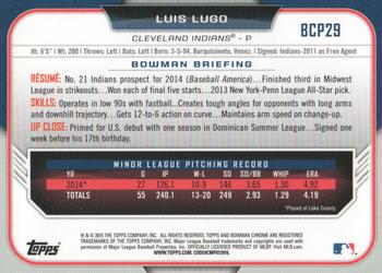 2015 Bowman - Chrome Prospects #BCP29 Luis Lugo Back