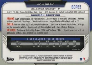2015 Bowman - Chrome Prospects #BCP52 Jon Gray Back