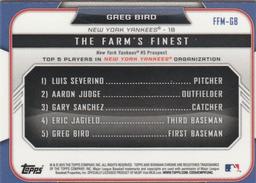 2015 Bowman - The Farm's Finest Minis #FFM-GB Greg Bird Back