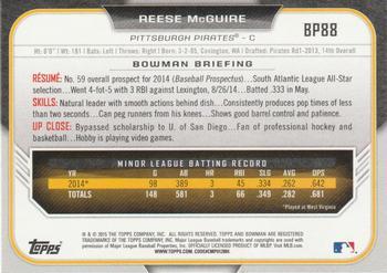 2015 Bowman - Prospects Yellow #BP88 Reese McGuire Back