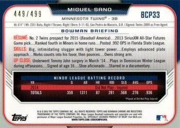 2015 Bowman - Chrome Prospects Refractors #BCP33 Miguel Sano Back