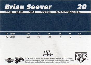 2000 Multi-Ad Cedar Rapids Kernels #20 Brian Seever Back
