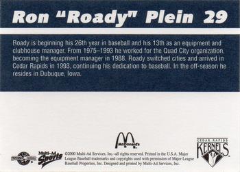 2000 Multi-Ad Cedar Rapids Kernels #29 Ron Plein Back