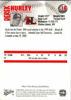 2000 Multi-Ad Hickory Crawdads Update #16 Derek Hurley Back