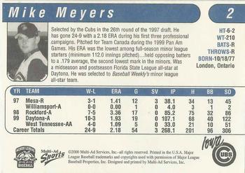 2000 Multi-Ad Iowa Cubs #2 Mike Meyers Back