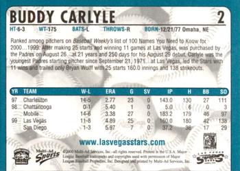 2000 Multi-Ad Las Vegas Stars #2 Buddy Carlyle Back