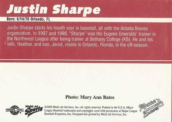 2000 Multi-Ad Macon Braves #NNO Justin Sharpe Back