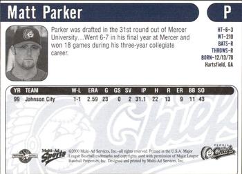 2000 Multi-Ad Peoria Chiefs #NNO Matt Parker Back