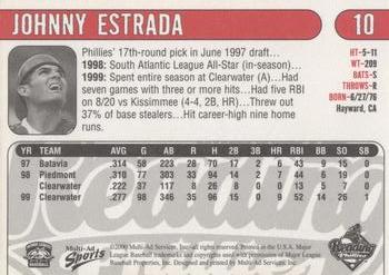 2000 Multi-Ad Reading Phillies #10 Johnny Estrada Back