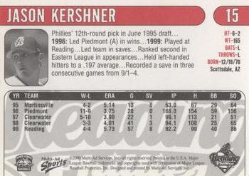 2000 Multi-Ad Reading Phillies #15 Jason Kershner Back