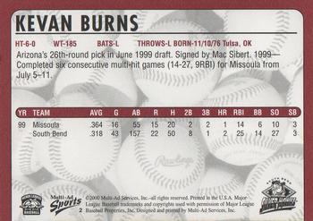 2000 Multi-Ad South Bend Silver Hawks #2 Kevan Burns Back