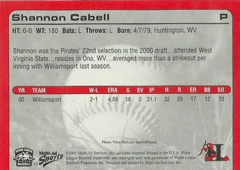 2001 Multi-Ad Hickory Crawdads Update #10 Shannon Cabell Back