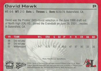 2001 Multi-Ad Hickory Crawdads Update #19 David Hawk Back