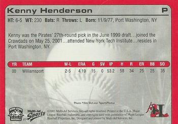 2001 Multi-Ad Hickory Crawdads Update #20 Kenny Henderson Back