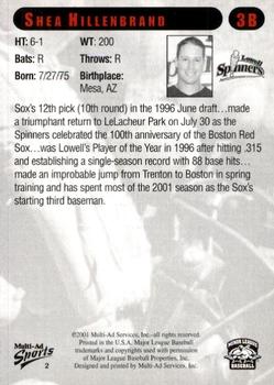 2001 Multi-Ad Lowell Spinners #2 Shea Hillenbrand Back
