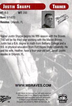 2001 Multi-Ad Macon Braves #29 Justin Sharpe Back