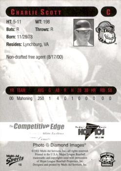 2001 Multi-Ad Mahoning Valley Scrappers #16 Charlie Scott Back
