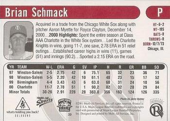 2001 Multi-Ad Oklahoma RedHawks #20 Brian Schmack Back