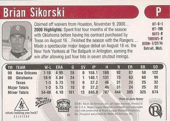 2001 Multi-Ad Oklahoma RedHawks #21 Brian Sikorski Back