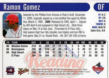 2001 Multi-Ad Reading Phillies #7 Ramon Gomez Back