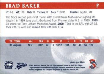 2001 Multi-Ad Sarasota Red Sox #3 Brad Baker Back