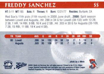 2001 Multi-Ad Sarasota Red Sox #9 Freddy Sanchez Back