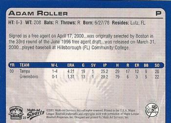 2001 Multi-Ad Tampa Yankees #22 Adam Roller Back
